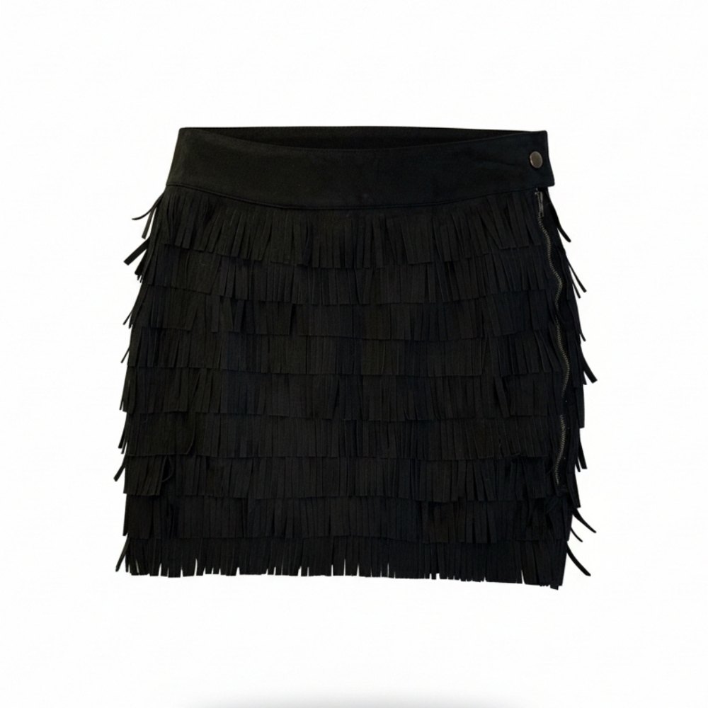 Ark & Co. Black Fringe Mini Skirt – Size S